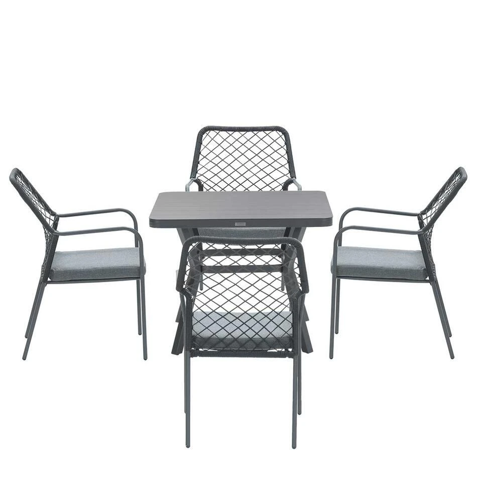 Garden Impressions Ross Tuinset 5delig Zwart -Mina Tafel 90x90 Cm 2 Garden Impressions Ross Tuinset 5delig Zwart -Mina Tafel 90x90 Cm