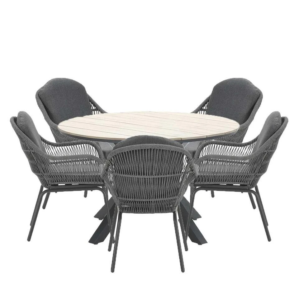 Garden Impressions Yima Tuinset 6-delig Licht Grijs - Tulli Tafel 3 Garden Impressions Yima Tuinset 6-delig Licht Grijs - Tulli Tafel