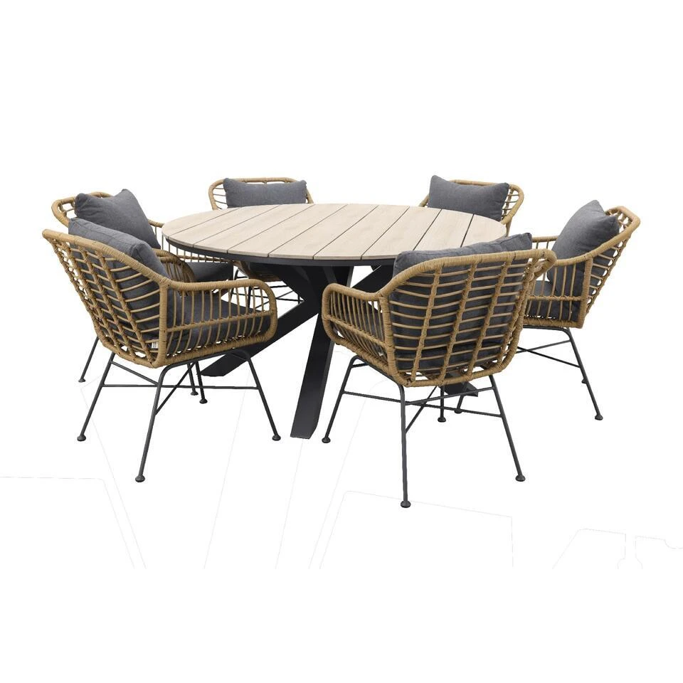 Garden Impressions Margriet Naturel / Edison 148 Cm. - Ronde Tuinset 3 Garden Impressions Margriet Naturel / Edison 148 Cm. - Ronde Tuinset