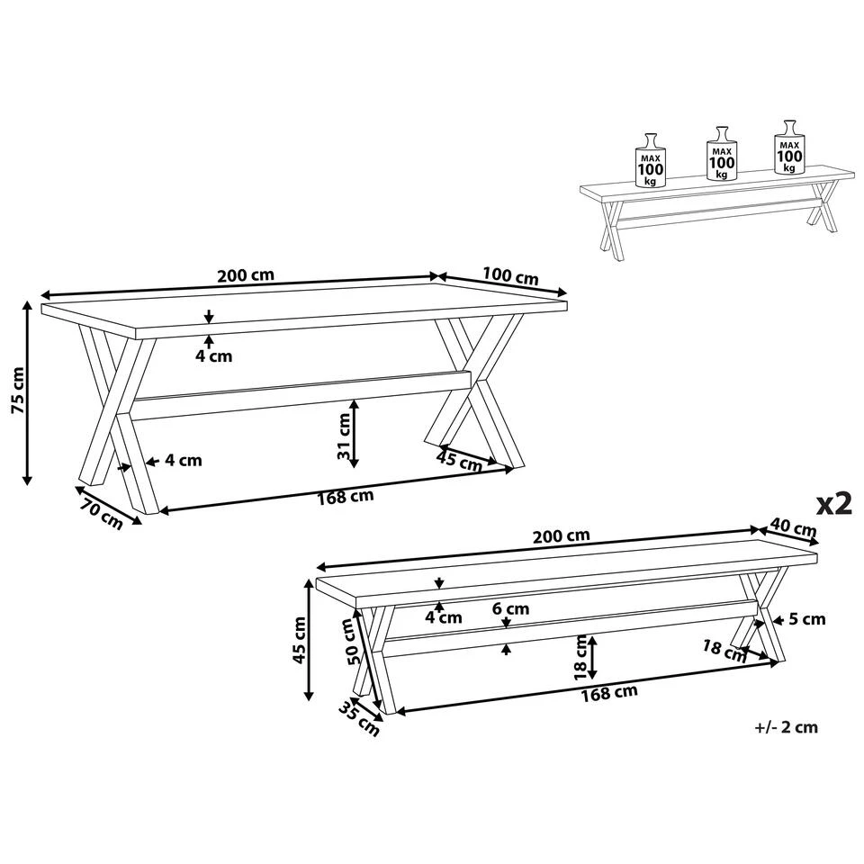 Beliani Tuintafelset OLBIA - Wit Vezelcement 5 Beliani Tuintafelset OLBIA - Wit Vezelcement - Afbeelding 3