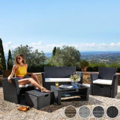 Tectake - Zitgroep Modena-wicker Tuinset- Natuurkleur -VIDAXL Winkel 1000077921 0101