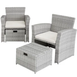 Tectake - Wicker Zitgroep Modena Lichtgrijs - Incl. Beschermhoes -VIDAXL Winkel 1000077933 0102