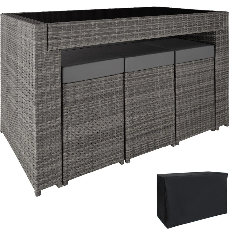 Tectake - Complete Wicker Barset Ibiza - Grijs - Met Beschermende Hoes 6 Tectake - Complete Wicker Barset Ibiza - Grijs - Met Beschermende Hoes - Afbeelding 4