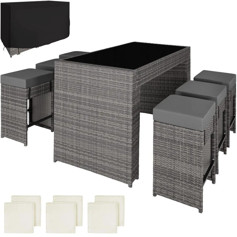 Tectake - Complete Wicker Barset Ibiza - Grijs - Met Beschermende Hoes 3 Tectake - Complete Wicker Barset Ibiza - Grijs - Met Beschermende Hoes