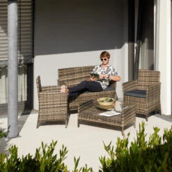 Tectake - Madeira - Wicker Tuinset - 2 Stoelen 1 Zitbank - Natuurkleur -VIDAXL Winkel 1000077962 0101