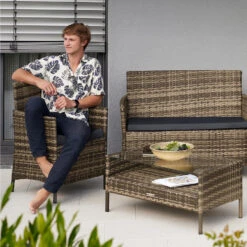 Tectake - Madeira - Wicker Tuinset - 2 Stoelen 1 Zitbank - Natuurkleur -VIDAXL Winkel 1000077962 0102