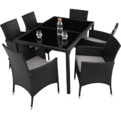 Tectake - Luxe Wicker Zitgroep Porto 6 + 1 - Zwart / Grijs -VIDAXL Winkel 1000077974 0102