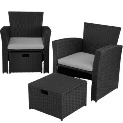 Tectake - Wicker Zitgroep Modena - Zwart / Grijs - Incl. Beschermhoes -VIDAXL Winkel 1000077988 0102
