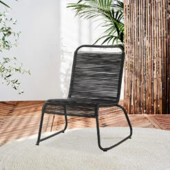 Relax Tuinstoel Met Voetenbank Lia Touw Zwart - 78x70x84 Cm - Touw - Zwart -VIDAXL Winkel 1000092400 0101