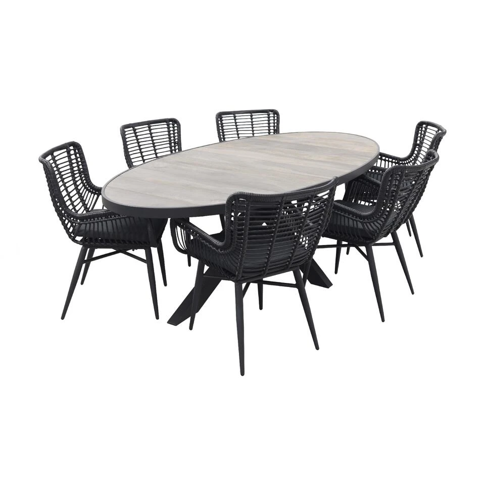 VDG Jasmine Black/Silva Houtlook 240x115 Cm. Ovale Tuinset - 7-delig 3 VDG Jasmine Black/Silva Houtlook 240x115 Cm. Ovale Tuinset - 7-delig
