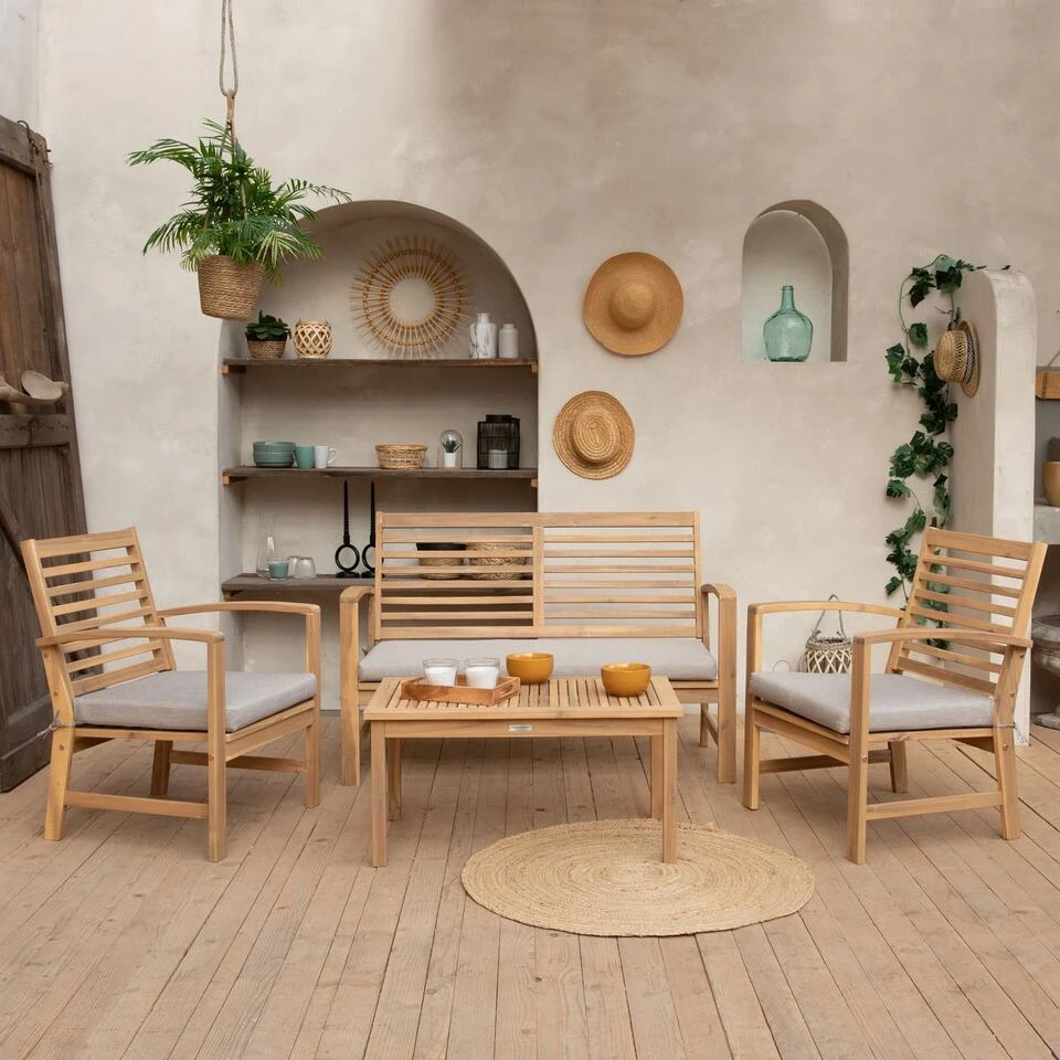 Happy Garden Buitenmeubelsets GOA - Beige - Acacia 4 Happy Garden Buitenmeubelsets GOA - Beige - Acacia - Afbeelding 2