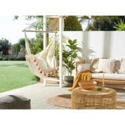 Beliani Hangstoel VARENA - Beige Katoen -VIDAXL Winkel 1000096792 0101