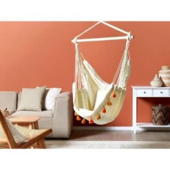 Beliani Hangstoel VARENA - Beige Katoen -VIDAXL Winkel 1000096792 0103