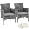 Tectake 2 Wicker Tuinstoelen Met 4 Kussenhoezen , Grijs/lichtgrijs -VIDAXL Winkel 1000125706