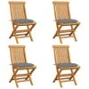 VidaXL - Tuinstoelen Met Grijze Kussens - Massief Teakhout - 4 Stuks -VIDAXL Winkel 1000172469
