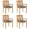 VidaXL - Stapelstoelen - Kussens - Grijs - Hout - 4 Stuks -VIDAXL Winkel 1000172473