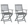 VidaXL - Tuinstoelen Met Kussens - Inklapbaar - Grijs - Acaciahout - 2 Stuks -VIDAXL Winkel 1000172476