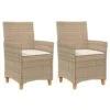 VidaXL - Tuinstoelen Met Kussens - Beige - Poly Rattan En Hout - 2 Stuks -VIDAXL Winkel 1000172594