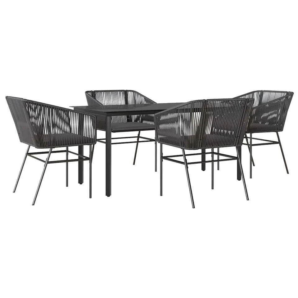 VidaXL - 5-zits Tuinset Grijs Kussens - Zwart PE Rattan En Staal - 160x80 Cm 3 VidaXL - 5-zits Tuinset Grijs Kussens - Zwart PE Rattan En Staal - 160x80 Cm