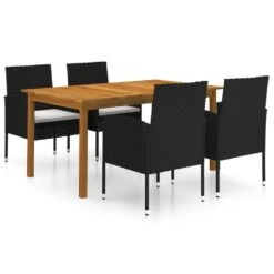 VidaXL - 5-delige Tuinset Met Wit Kussens - Zwart Poly Rattan - 150x90 Cm