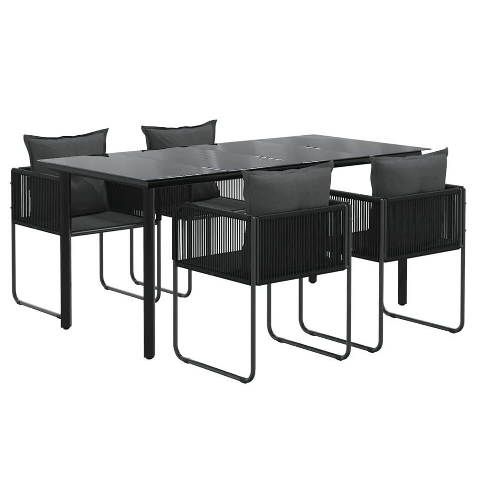 VidaXL - 5-delige Tuinset Met Kussens - Zwart PE Rattan En Staal - 160x80 Cm 3 VidaXL - 5-delige Tuinset Met Kussens - Zwart PE Rattan En Staal - 160x80 Cm