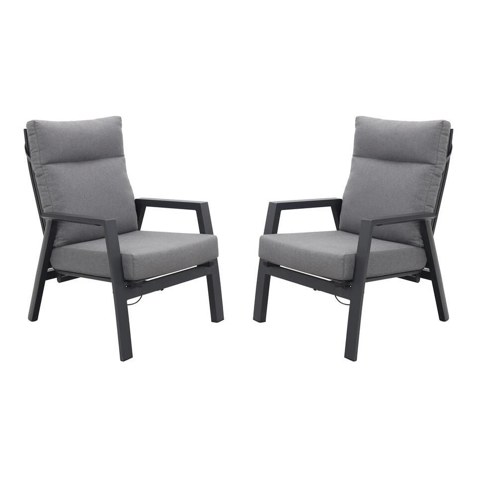 Azoren Loungestoelen Verstelbaar - Set Van 2 - Antraciet 3 Azoren Loungestoelen Verstelbaar - Set Van 2 - Antraciet