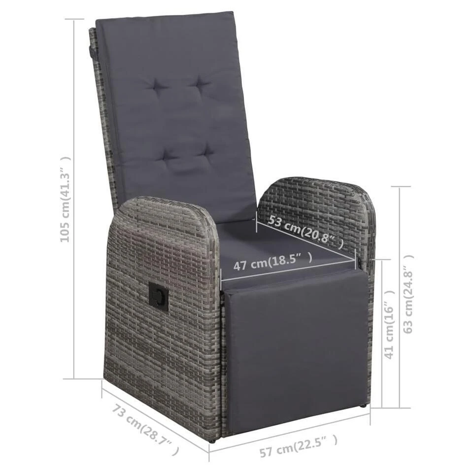 VidaXL - Tuinset Grijs - 4 Verstelbaar Stoelen & 150x90 Cm Tafel - Poly Rattan 16 VidaXL - Tuinset Grijs - 4 Verstelbaar Stoelen & 150x90 Cm Tafel - Poly Rattan - Afbeelding 14