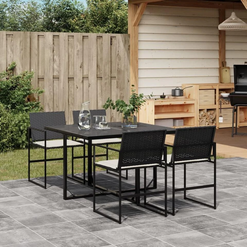 VidaXL - 4-zits Tuinset Wit Kussens - Inklapbaar - Zwart PE Rattan - 110x107 Cm 4 VidaXL - 4-zits Tuinset Wit Kussens - Inklapbaar - Zwart PE Rattan - 110x107 Cm - Afbeelding 2