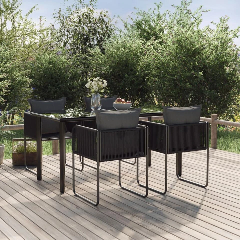 VidaXL - 5-delige Tuinset Met Kussens - Zwart PE Rattan En Staal - 160x80 Cm 4 VidaXL - 5-delige Tuinset Met Kussens - Zwart PE Rattan En Staal - 160x80 Cm - Afbeelding 2