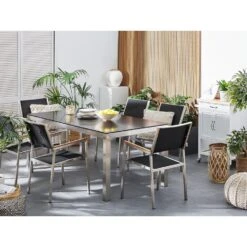 Beliani Tuintafelset GROSSETO - Zwart Veiligheidsglas, Rvs -VIDAXL Winkel 1a4533fa2e3c4ac28dd76fd4e27db859