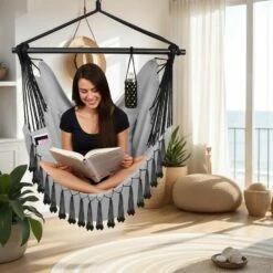 Tectake Hangstoel Malika, Boho-stijl, Draagkracht 150kg, Grijs -VIDAXL Winkel 207f8df9291c494881243e9308d24ece