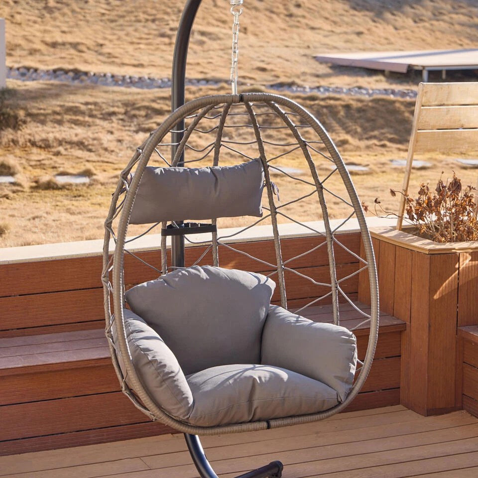 Hangstoel Van Rotan En Metaal In Zwart 8 Hangstoel Van Rotan En Metaal In Zwart - Afbeelding 6