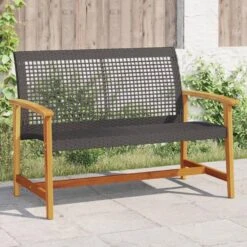 VidaXL - Tuinbank - Zwart - Poly Rattan En Acaciahout - 112 Cm -VIDAXL Winkel 2230d83bb2704a5eb9b30357d7300550