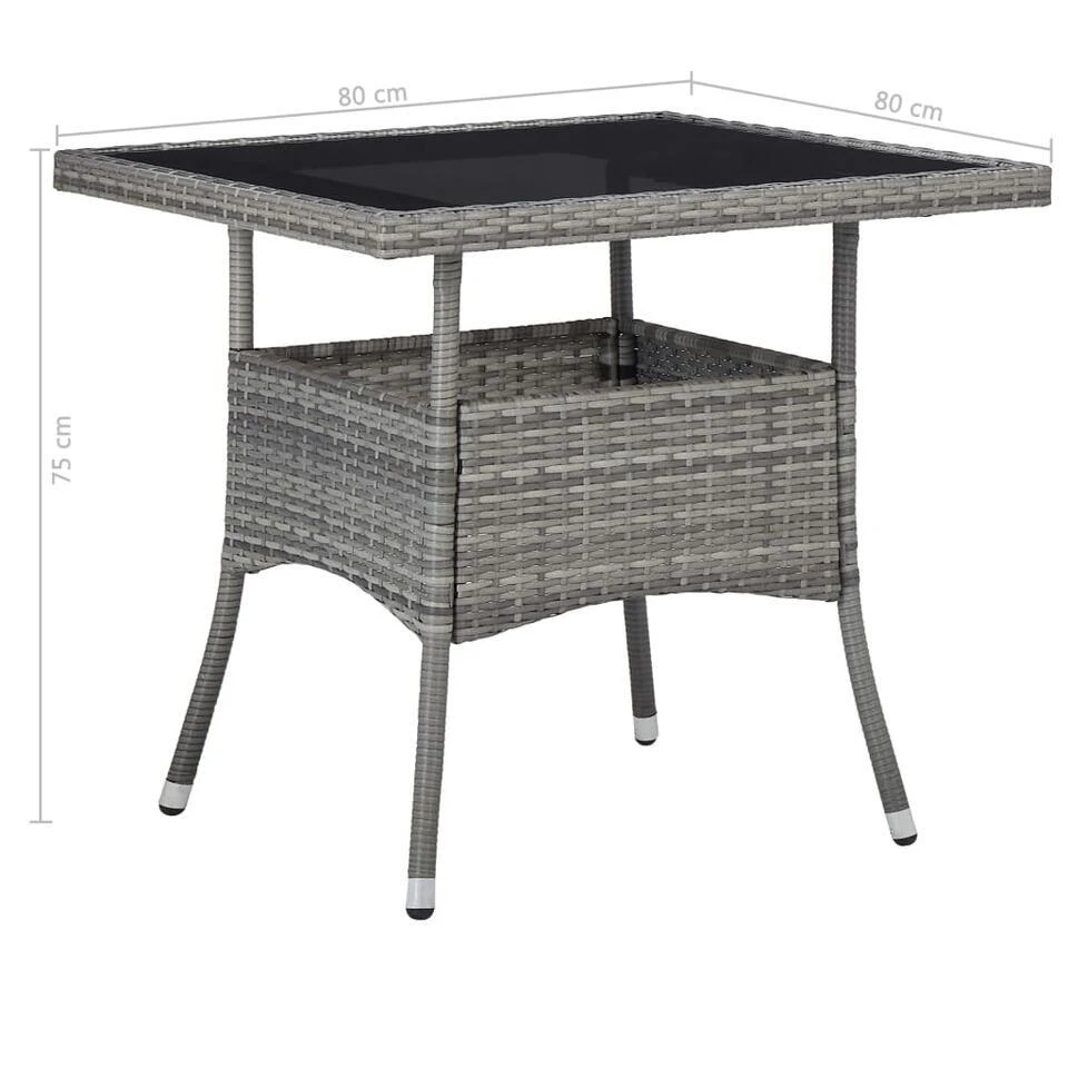 VidaXL - 5-delige Tuinset Grijs - Poly Rattan En Glas - 80x80 Cm 15 VidaXL - 5-delige Tuinset Grijs - Poly Rattan En Glas - 80x80 Cm - Afbeelding 13