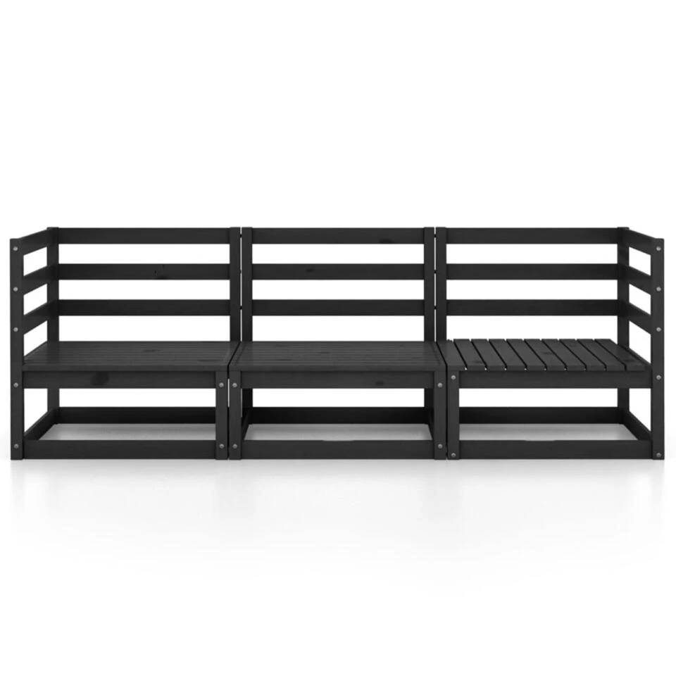 VidaXL Tuinbank 3-zits Massief Grenenhout Zwart 5 VidaXL Tuinbank 3-zits Massief Grenenhout Zwart - Afbeelding 3