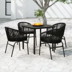 VidaXL - 5-delige Tuinset Met Kussens - Zwart PVC-rattan En Staal - 80x80 Cm -VIDAXL Winkel 346254d8e3954888b719c7c319544dcc