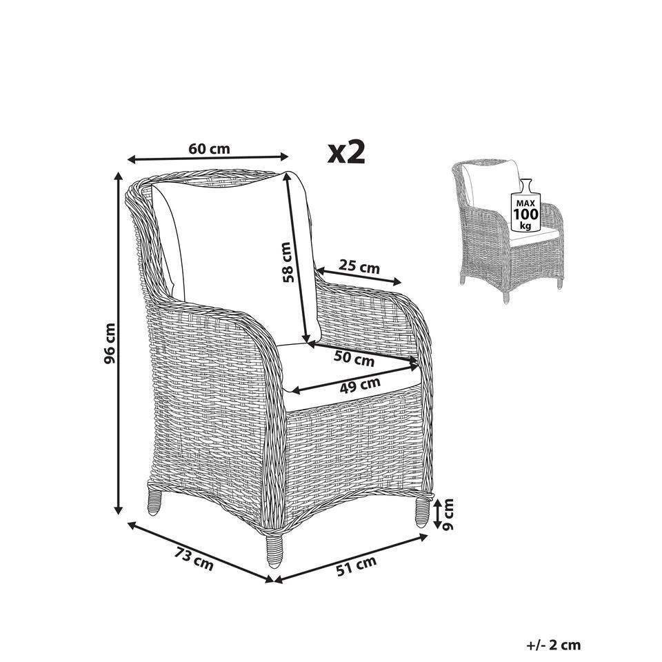CASCAIS - Tuinstoel Set Van 2 - Beige - PE Rotan 5 CASCAIS - Tuinstoel Set Van 2 - Beige - PE Rotan - Afbeelding 3