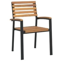 VidaXL - Tuinstoelen - Stapelbaar - Bruin - Acaciahout En Metaal - 4 Stuks -VIDAXL Winkel 45d2a0803db448df944dee0bc2d238fa