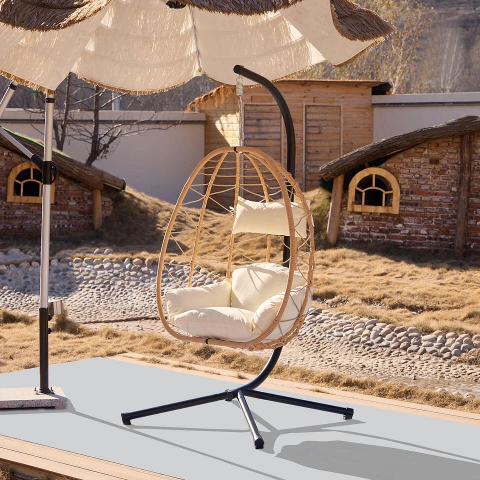 Hangstoel Van Bruin Rotan En Metaal 4 Hangstoel Van Bruin Rotan En Metaal - Afbeelding 2