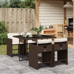 VidaXL - 4-zits Tuinset Met Wit Kussens - Bruin - PE Rattan - 110x106 Cm -VIDAXL Winkel 53ac2b4e464742c69670b215a385c1be