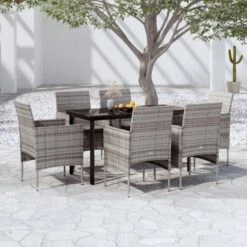 VidaXL - 7-delige Tuinset Met Kussens - Grijs En Zwart - PE Rattan - 140x70 Cm -VIDAXL Winkel 544bc0bb6e90420db719c4f4e379b74b