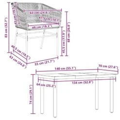 VidaXL - 5-delige Tuinset Grijs Kussens - Zwart PE Rattan En Staal - 140x70 Cm -VIDAXL Winkel 5a78b1c4822246eb88fe9782f5deeb3c
