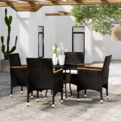 VidaXL - 5-delige Tuinset Met Kussens Zwart - Poly Rattan En Glas - ø 80 Cm -VIDAXL Winkel 5b2766e7219946928c340b74bf141629