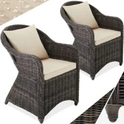 Tectake® - 2 Luxe Wicker Stoelen - Fauteuils - Zachte Kussens - Grijs - 403682 -VIDAXL Winkel 6380d644373e41aca52bf661cd1bb53f