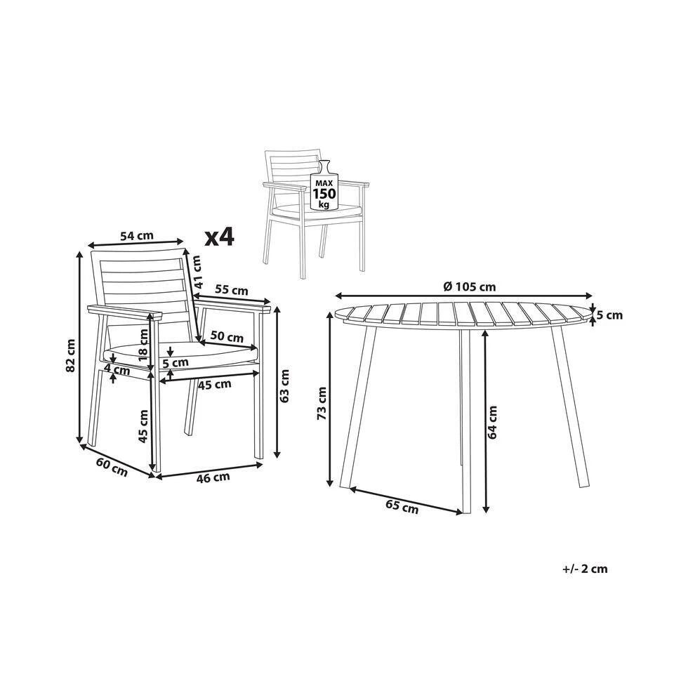 Beliani Tuintafelset CAVOLI - Wit Aluminium 5 Beliani Tuintafelset CAVOLI - Wit Aluminium - Afbeelding 3