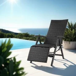 Tectake Wicker Tuinstoel Opklapbaar Met Aluminium Frame En Voetsteun, Zwart -VIDAXL Winkel 67de9c759d1e4096af1e5b94a3c3478d