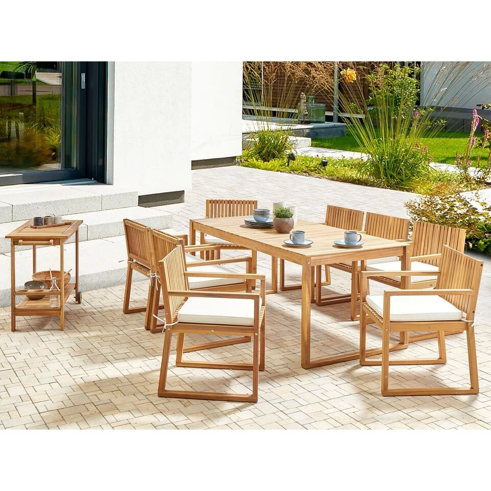 SASSARI II - Tuinset Voor 8 - Lichthout/Wit - FSC Acaciahout 4 SASSARI II - Tuinset Voor 8 - Lichthout/Wit - FSC Acaciahout - Afbeelding 2