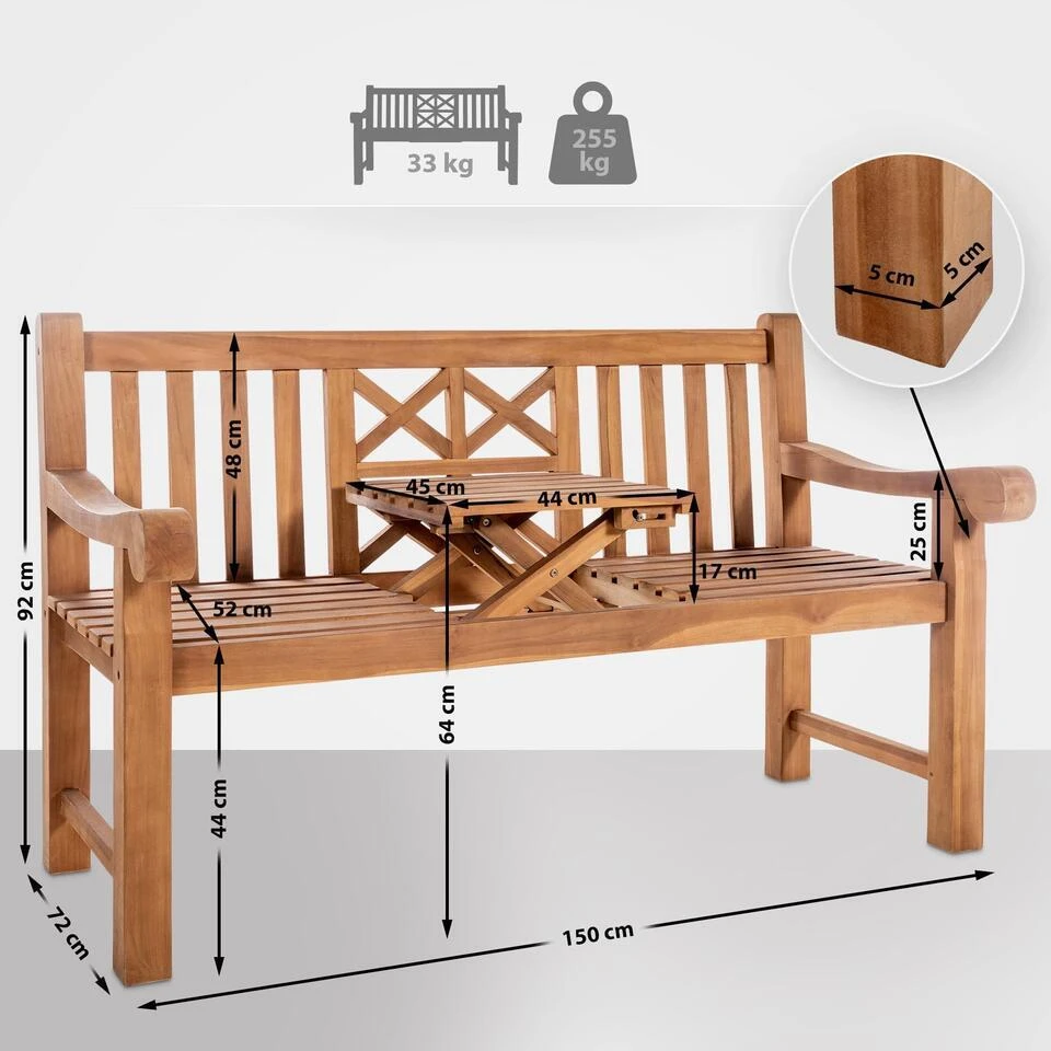 CLP Teakbank Luka 150 Cm 4 CLP Teakbank Luka 150 Cm - Afbeelding 2