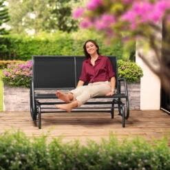 Tectake Schommelbank Greta 2-zitter 121x72x86,5cm, Zwart -VIDAXL Winkel 9432ba537c5e49d0b1cbf52826ec5328