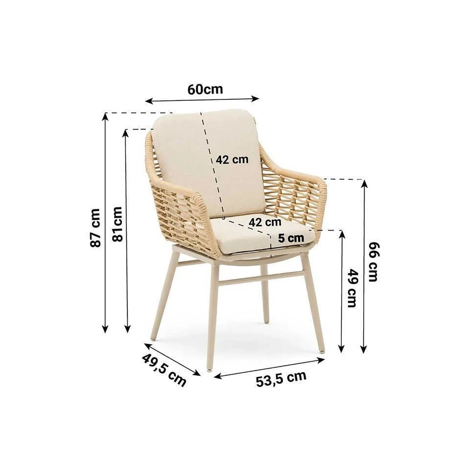 Tuinset 4 Personen 130 Cm Aluminium/rope Taupe Coco Antoni/Montana 5 Tuinset 4 Personen 130 Cm Aluminium/rope Taupe Coco Antoni/Montana - Afbeelding 3